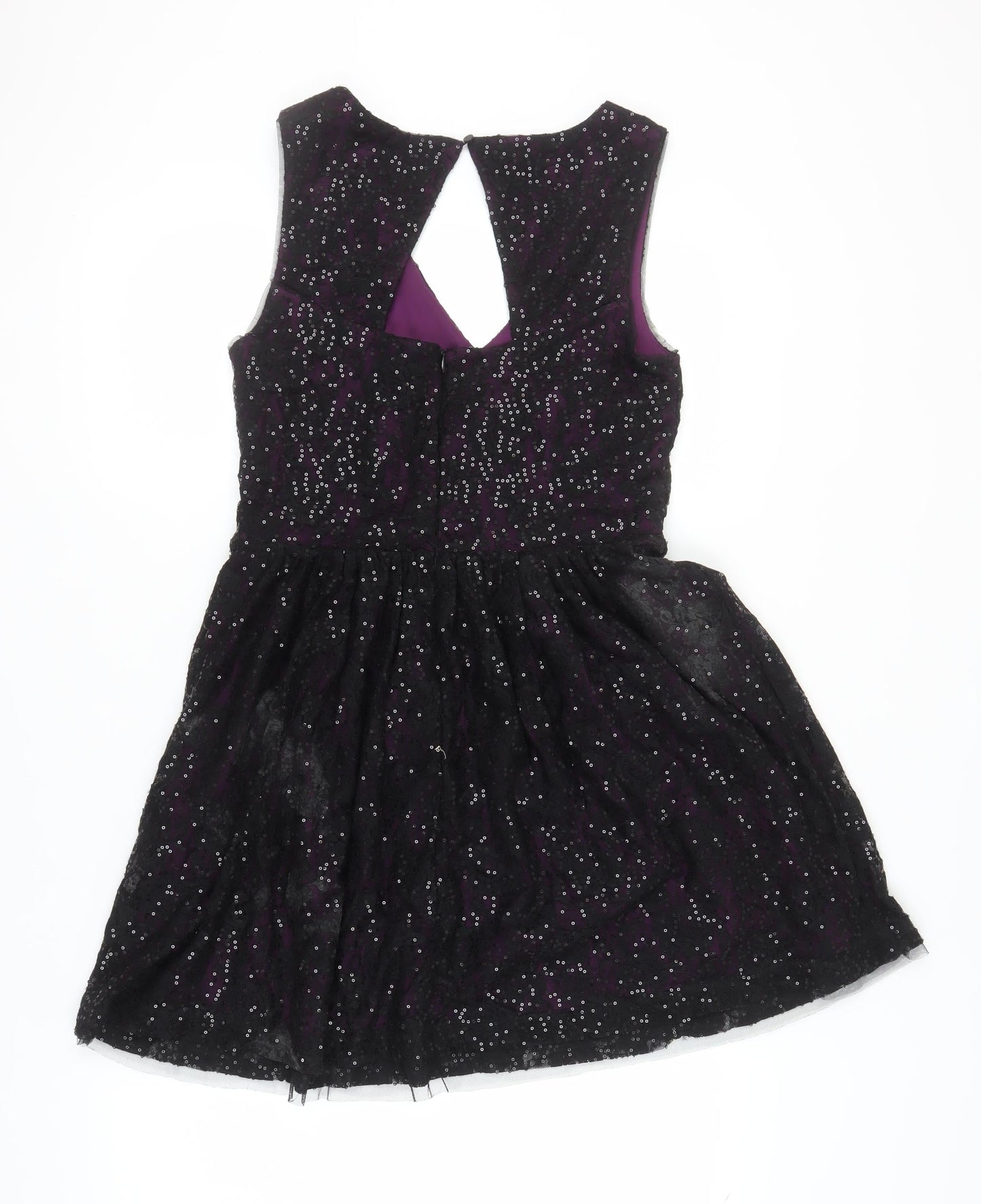 Oasis Women's Black Sequin Fit & Flare Dress M