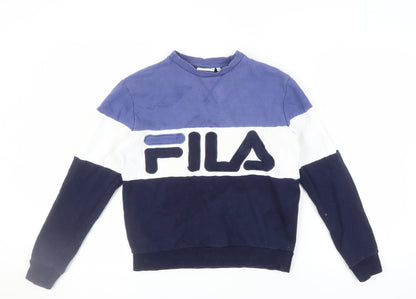 Fila Women's Blue Colourblock Logo Pullover Sweatshirt XS