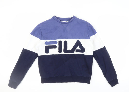 Fila Women's Blue Colourblock Logo Pullover Sweatshirt XS