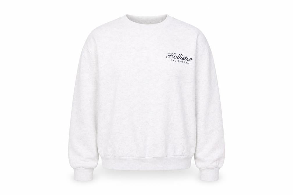 Front view of Hollister Grey unisex sweatshirt m logo pullover