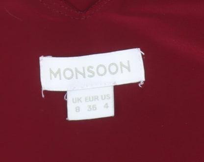 Monsoon Women's Red Maxi Dress Size 8 Elegant Party Wear