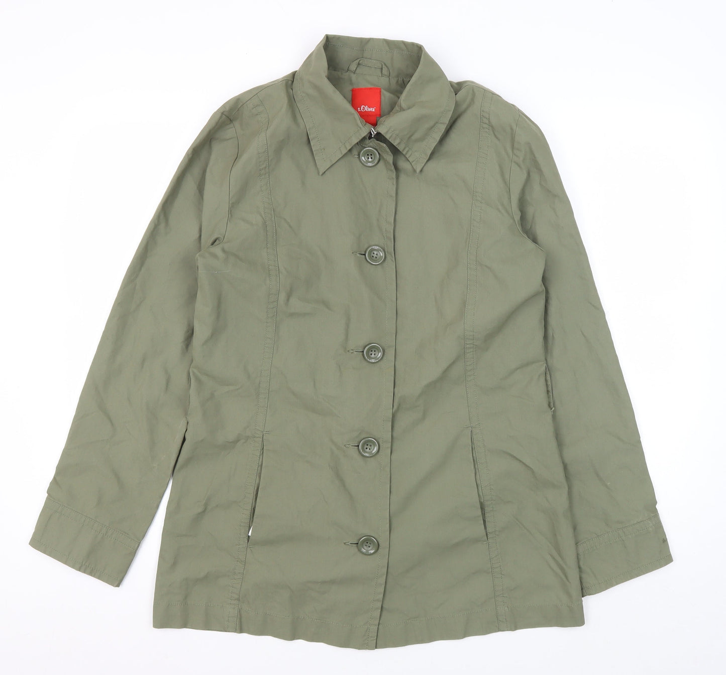 s.Oliver Women's Green Button Jacket Size 6 Collared Casual