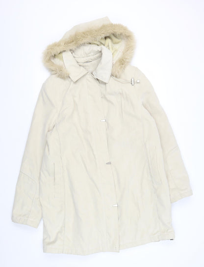 Klass Beige Fur Hooded Women's Long Coat Size M