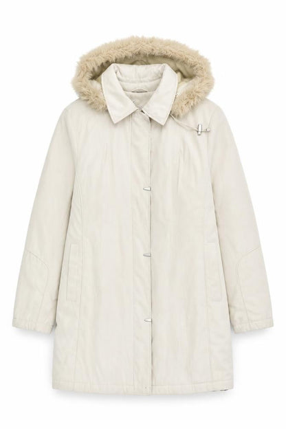 Klass Beige Fur Hooded Women's Long Coat Size M