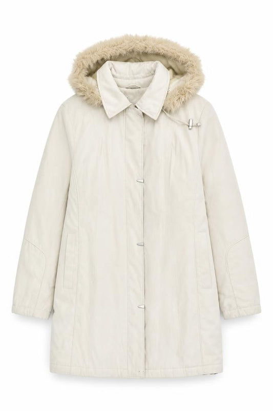 Klass Beige Fur Hooded Women's Long Coat Size M