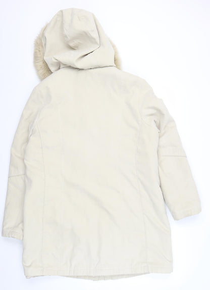 Klass Beige Fur Hooded Women's Long Coat Size M