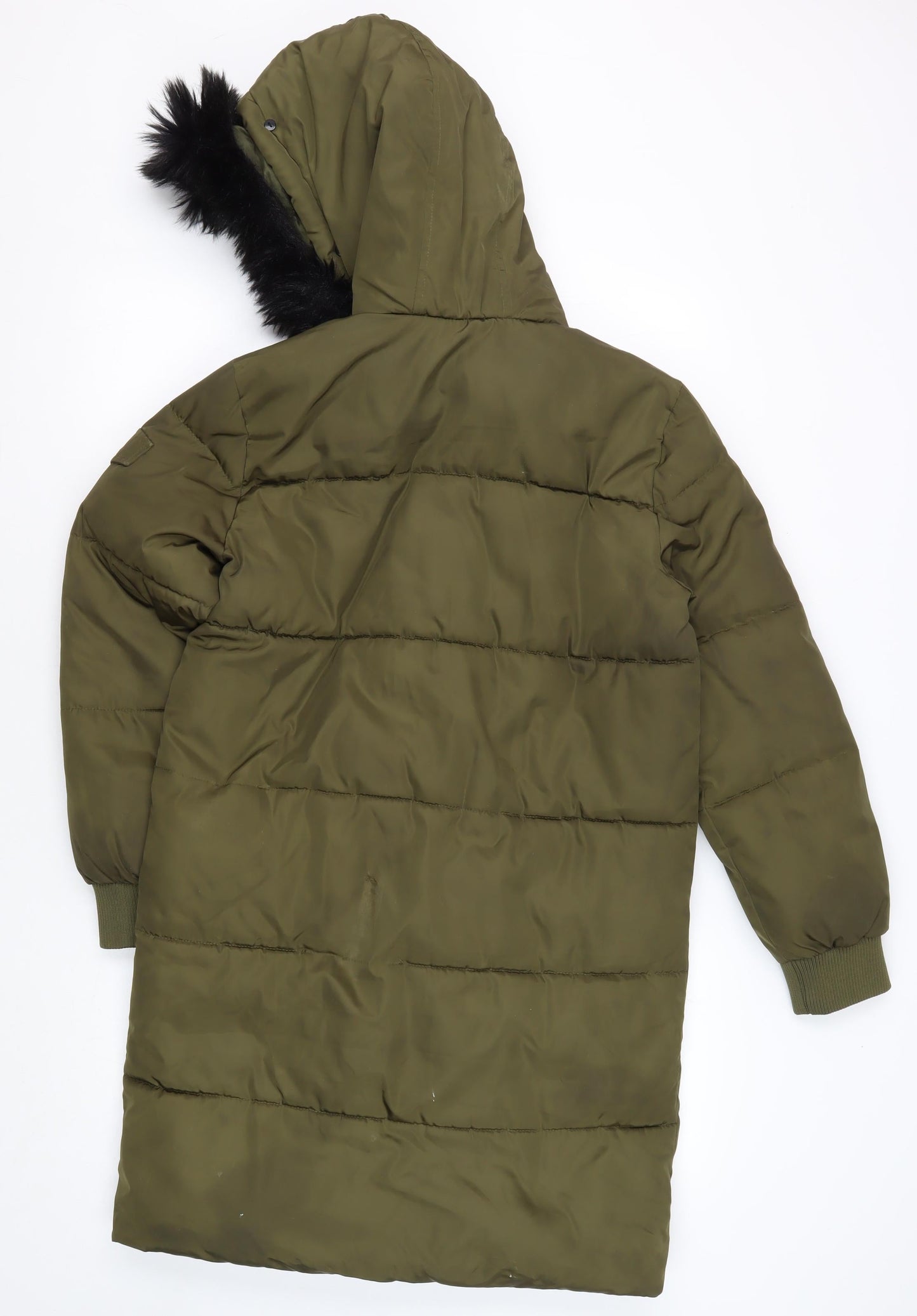River Island Girls Green 11 Years Parka Coat Fur Trim