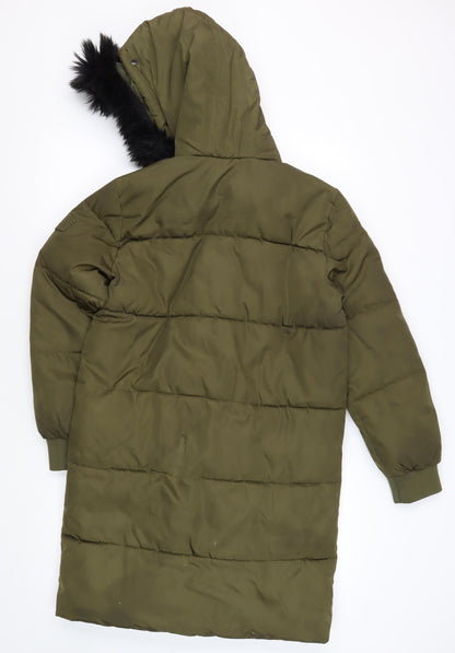 River Island Girls Green 11 Years Parka Coat Fur Trim