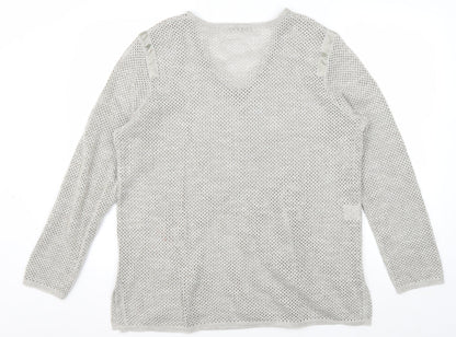 Faber Woman Grey V-Neck Knit Jumper Size 18