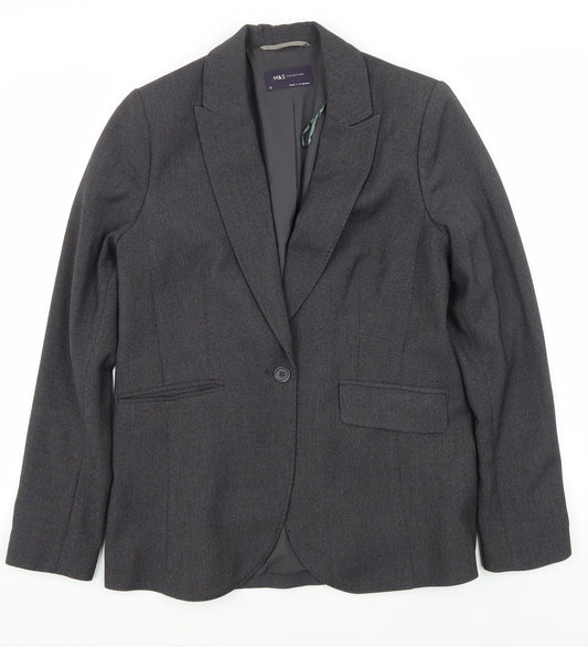 Marks and Spencer Women's Grey Blazer, Size 12, Single-Breasted