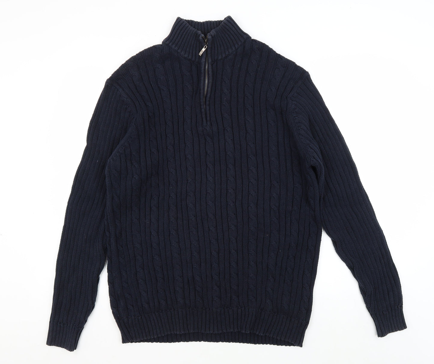 Austin Reed Men's Blue Cable-Knit Jumper L