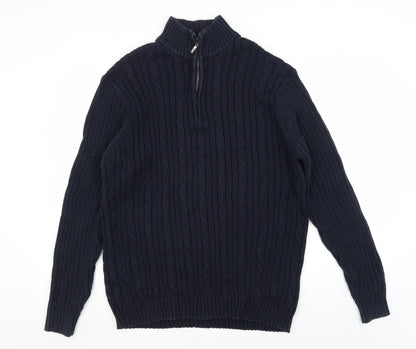 Austin Reed Men's Blue Cable-Knit Jumper L