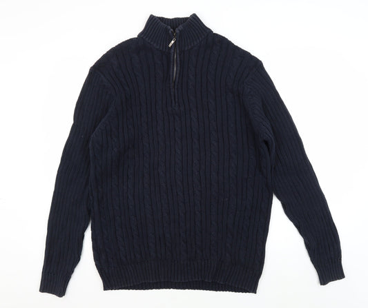 Austin Reed Men's Blue Cable-Knit Jumper L