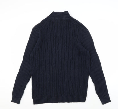 Austin Reed Men's Blue Cable-Knit Jumper L
