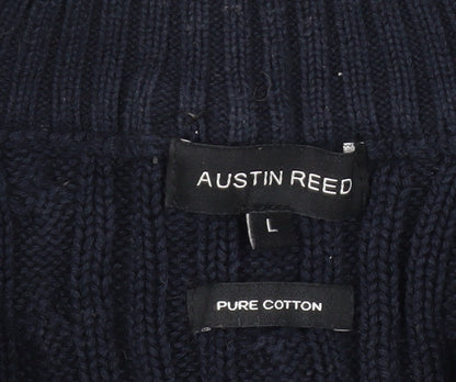Austin Reed Men's Blue Cable-Knit Jumper L