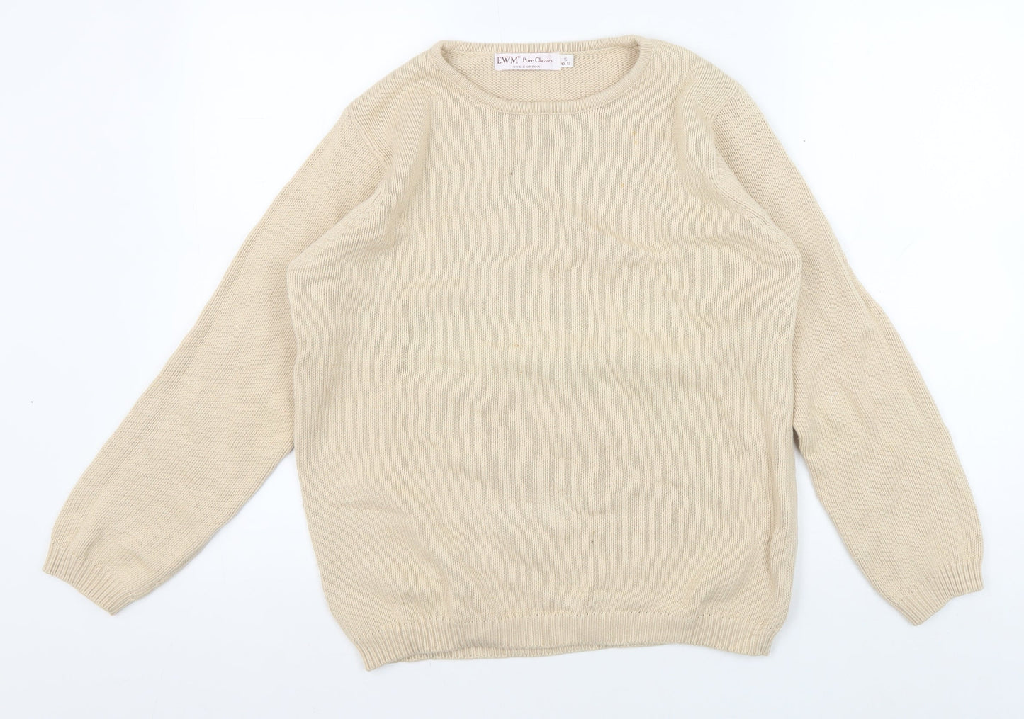 EWM Women's Beige Cotton Crew Neck Pullover Jumper S