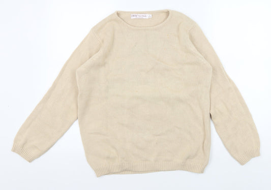 EWM Women's Beige Cotton Crew Neck Pullover Jumper S