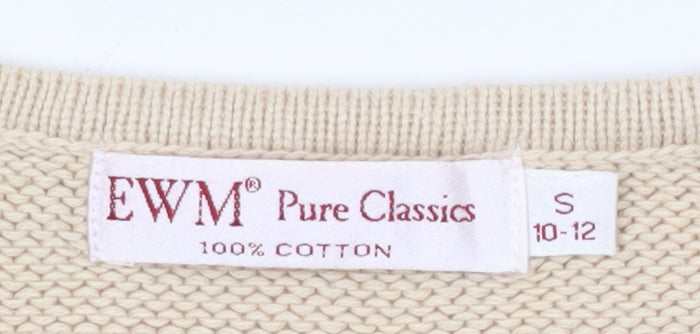 EWM Women's Beige Cotton Crew Neck Pullover Jumper S
