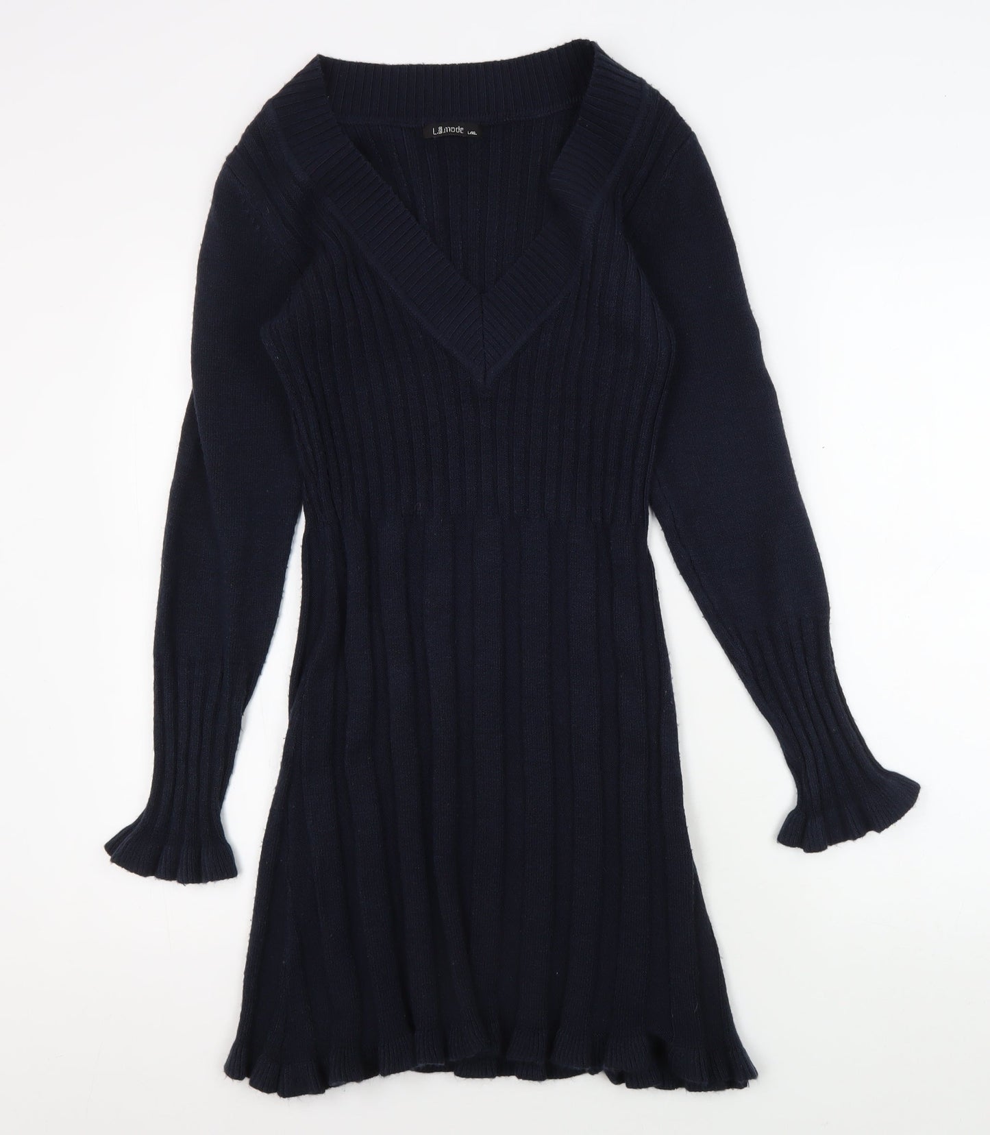 La Mode Women's Black V-Neck Knit Dress L/XL