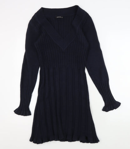 La Mode Women's Black V-Neck Knit Dress L/XL