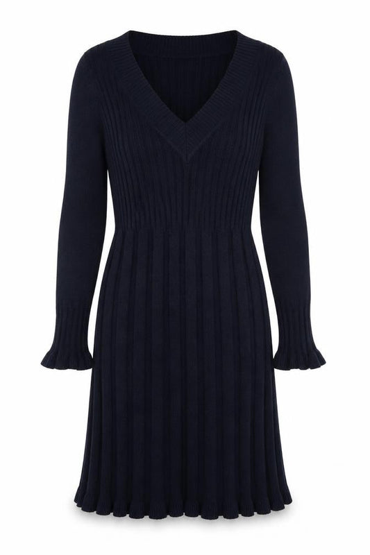 La Mode Women's Black V-Neck Knit Dress L/XL