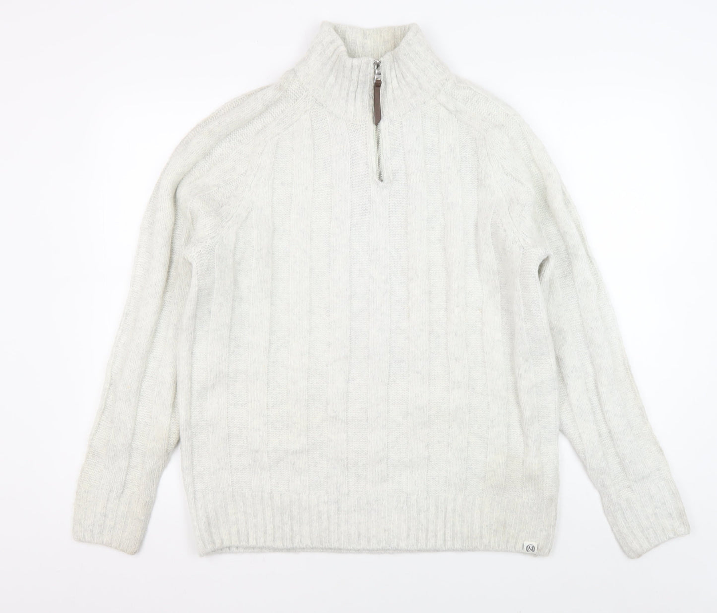 Marks and Spencer Men's Ivory Full Zip Cable-Knit Jumper, M