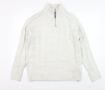 Marks and Spencer Men's Ivory Full Zip Cable-Knit Jumper, M