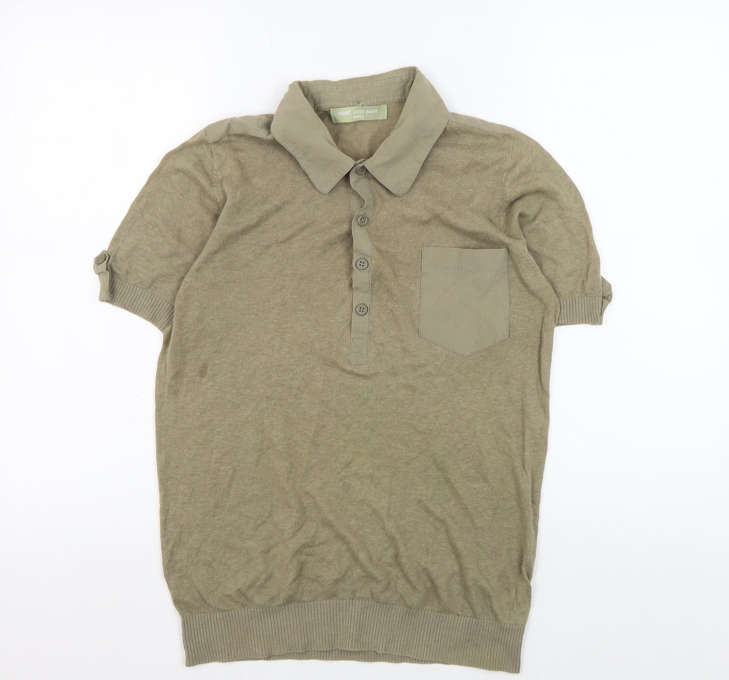 Next Men's Brown Linen Blend Polo Shirt S