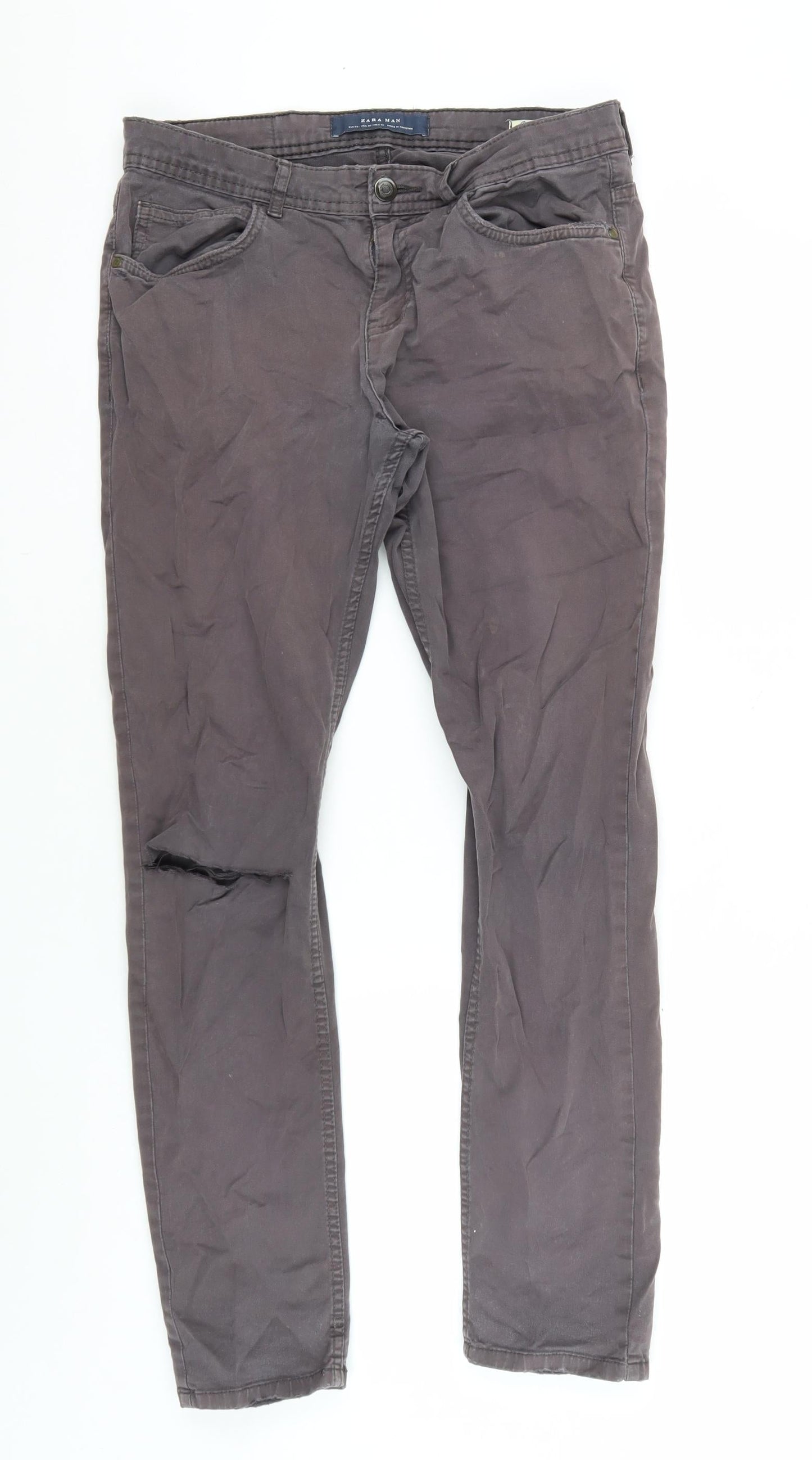 Zara Man Men's Grey Chino Trousers, Size M, Regular Fit