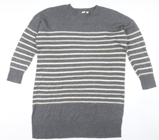 GAP Women's Grey Striped Pullover Jumper XL