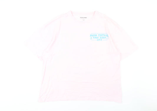 Jack & Jones Men's Pink Graphic Print XL T-Shirt