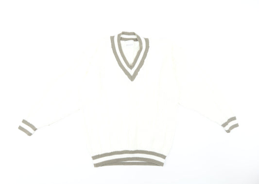 Damart Women's White V-Neck Cable-Knit Jumper Size 12/14