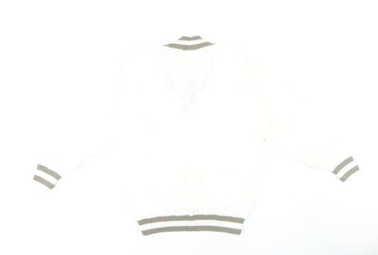 Damart Women's White V-Neck Cable-Knit Jumper Size 12/14