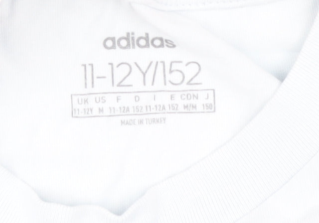 Adidas Boys White T-Shirt, Size 11-12, Casual Basic Tee