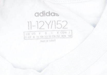 Adidas Boys White T-Shirt, Size 11-12, Casual Basic Tee
