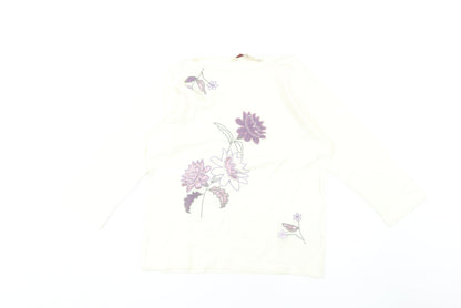 EWM Women's White Floral Embroidered T-Shirt, Size 14-16