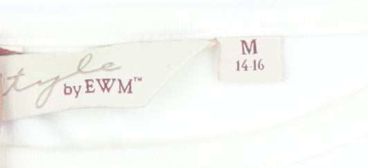 EWM Women's White Floral Embroidered T-Shirt, Size 14-16