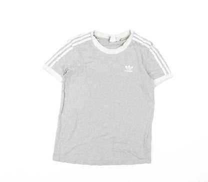 Womens UK Size 10 adidas Grey Ringer T-Shirt