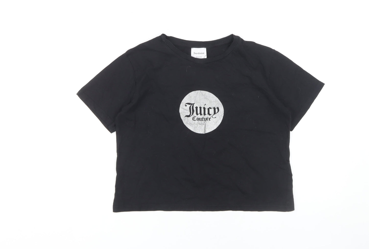 Juicy Couture Girls Black Cropped Graphic T-Shirt Size 12-13