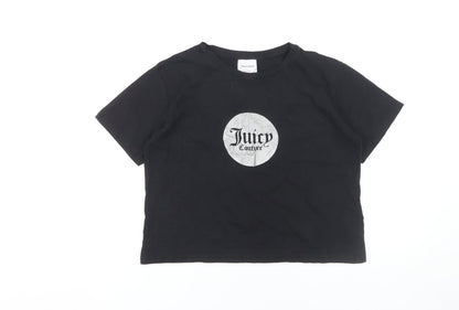 Juicy Couture Girls Black Cropped Graphic T-Shirt Size 12-13