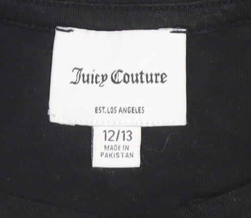 Juicy Couture Girls Black Cropped Graphic T-Shirt Size 12-13