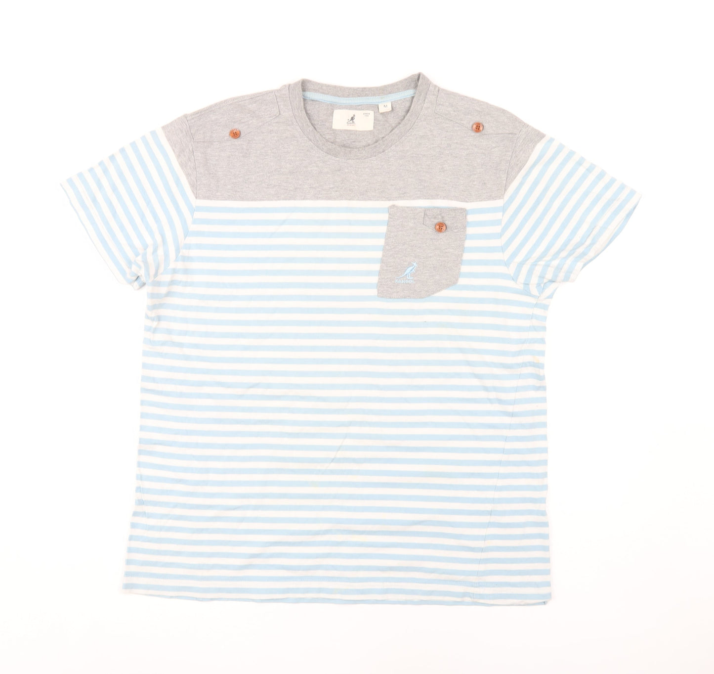 Kangol Men's Medium Grey Blue Striped T-Shirt