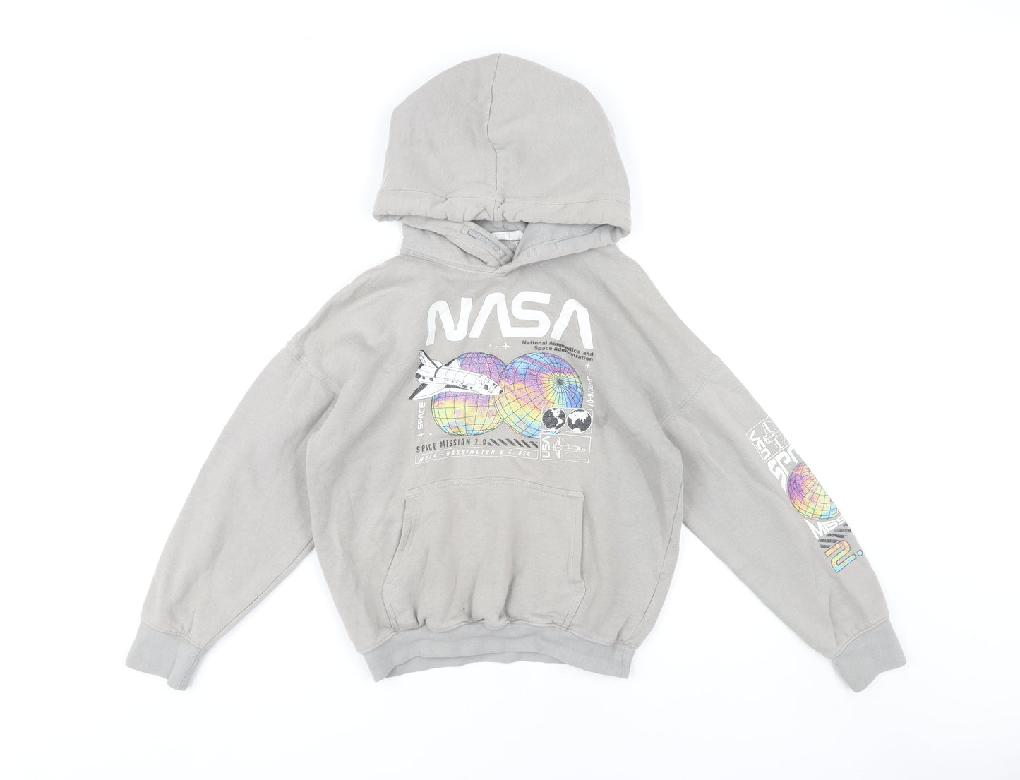H&M Girls Grey NASA Graphic Print Pullover Hoodie 8-10 Years