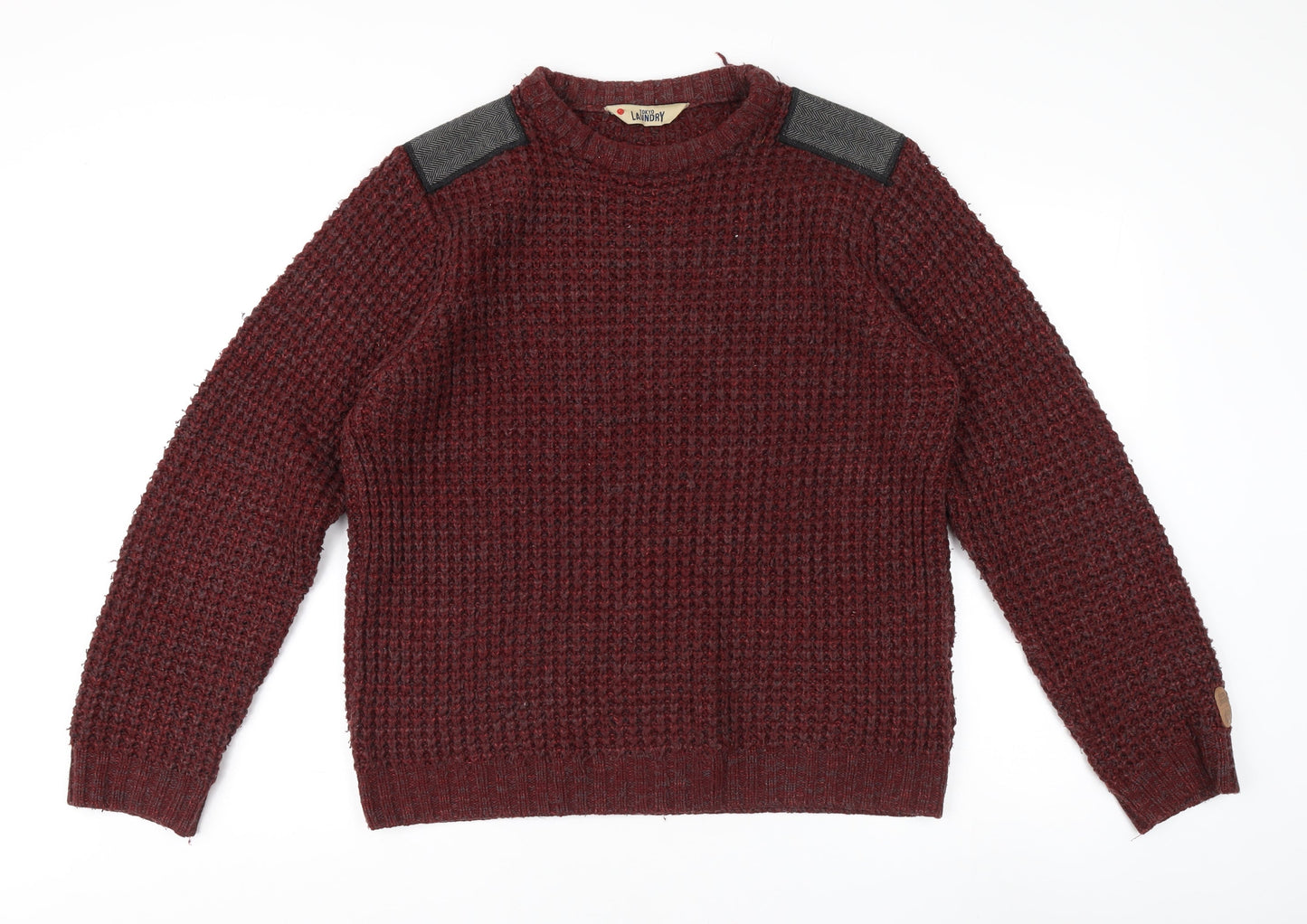 Tokyo Laundry Men's Red Waffle-Knit Pullover Jumper L