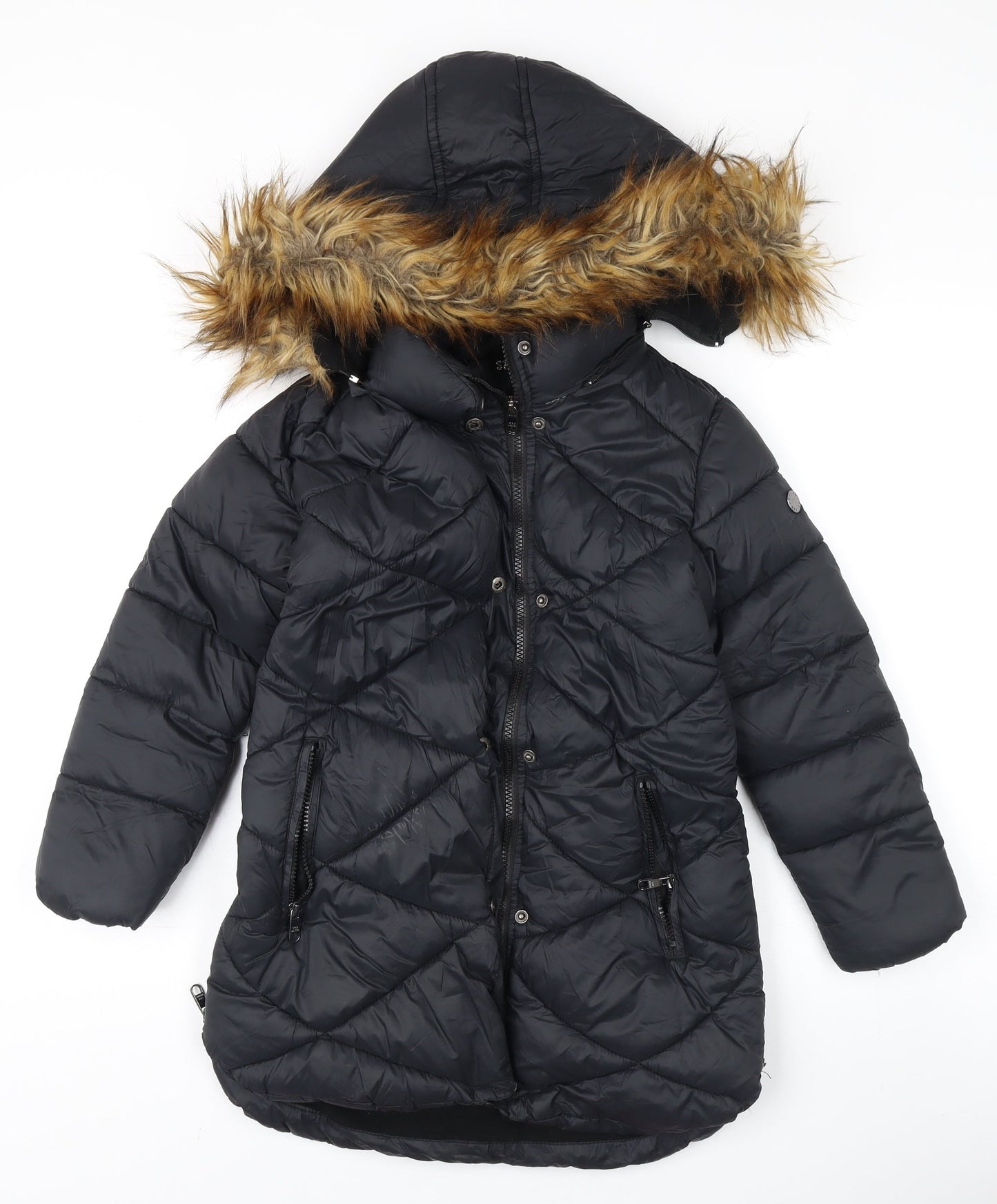 Steve Madden Girls Black Puffer Jacket 7-8Y Hooded Winter