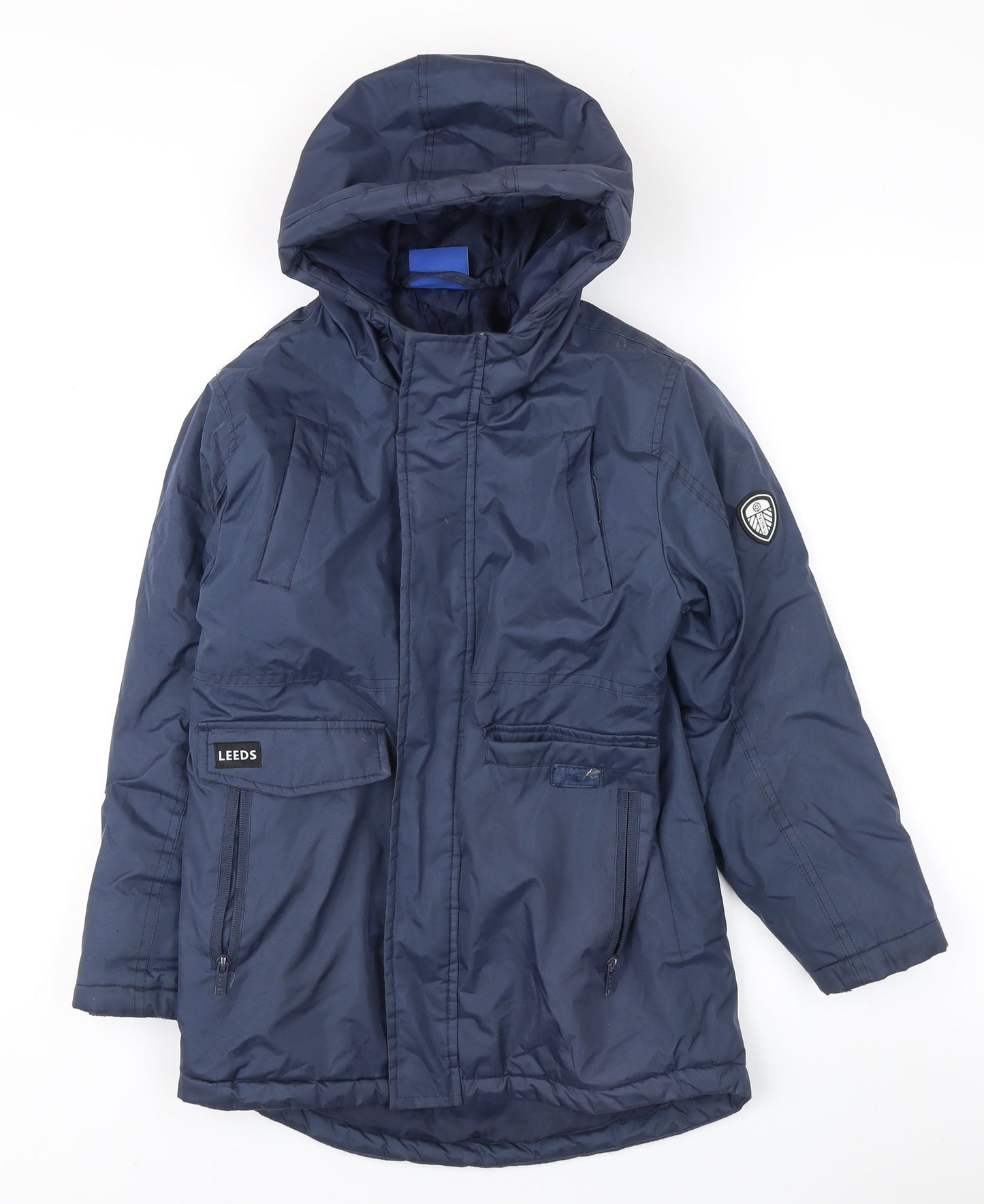 LUFC Boys' Blue Parka Coat 7-8 Years Hooded Lined Winter