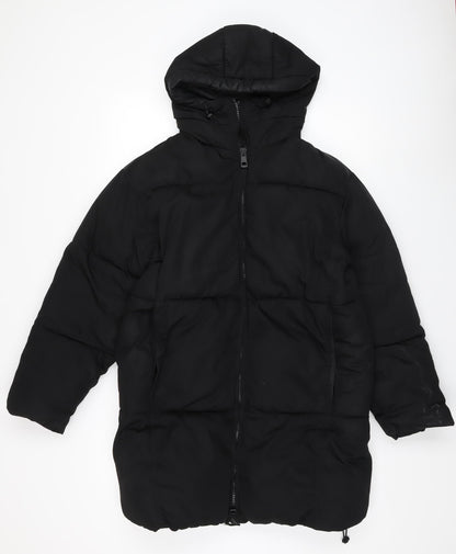 Pull & Bear Women's Black Long Puffer Jacket 2XS