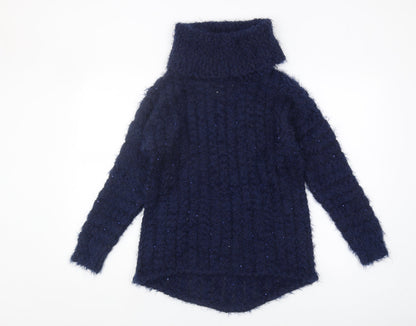 Jacqueline Riu Women's Blue Roll Neck Pullover Jumper