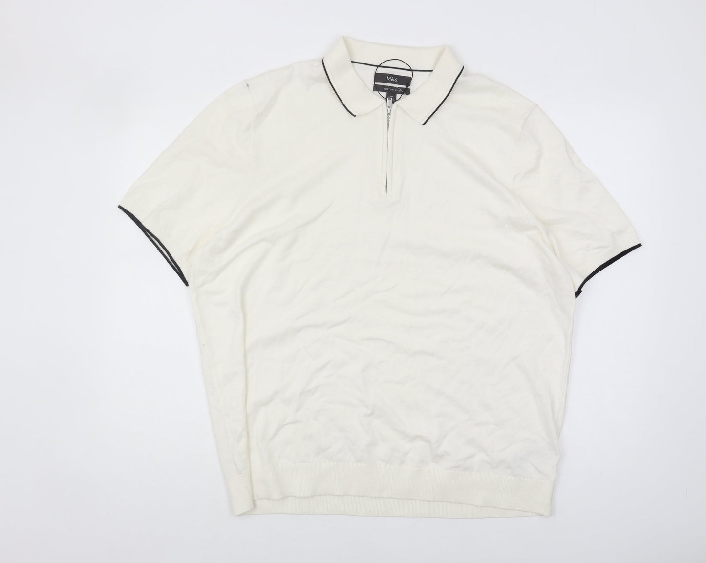 Marks and Spencer Men's 2XL White Polo Shirt