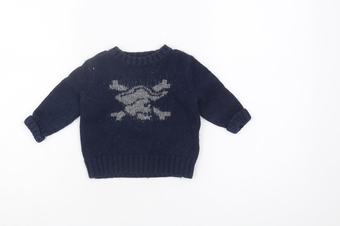 Gap Unisex Blue Skull Knit Pullover Jumper, 12-18 Months